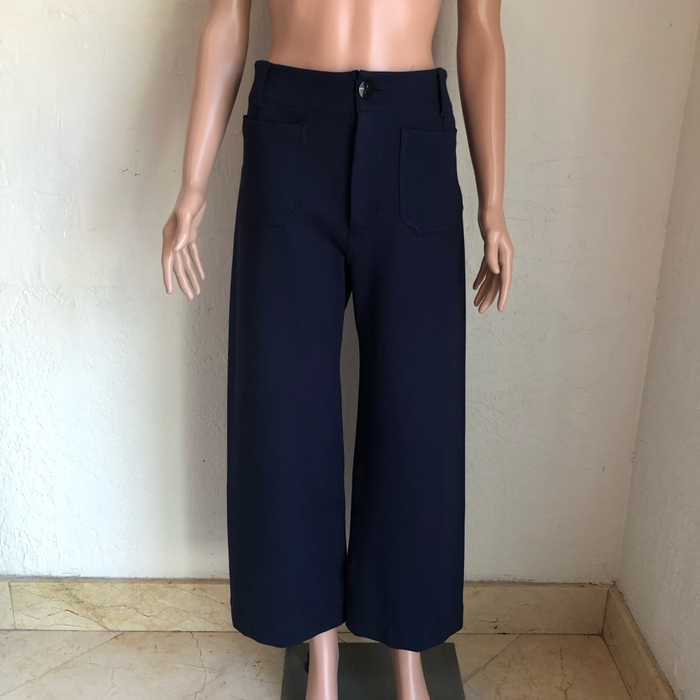 Anthropologie The Colette Maeve Wide Leg Navy Cropped Pants Women’s Size 27